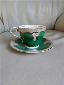 Green geometric decor teacup saucer set AYNSLEY English elegant decorated set