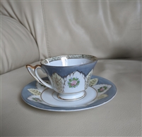 White gray UCAGCO Occupied Japan teacup saucer set collectible porcelain display