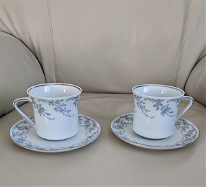 Johann Haviland Germany floral white blue teacup saucer white porcelain with pale blue florals elegant decor
