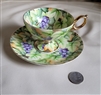 Grapes and vines Saji porcelain pedestal teacup elegant vivid yellow green colors decor collectible porcelain