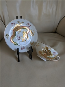 Gold 3 claw dragonware geisha mark Norcrest  porcelain Teacup