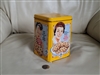 Vintage 1980s yellow Nestle Toll House recipe tin with WWII soldier graphics