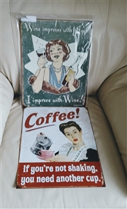 Retro style tin metal wall decor WINE and Coffee collectible display for home work mancave vintage gifts