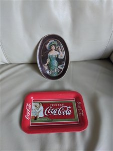 FarCraft vintage set of two Coca-Cola and Pepsi Cola penny trays from 1989