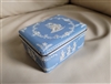 Roman scenery blue embossed tin lidded box made in Holland.