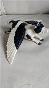 Vintage 1990s hard plastic flying cow kinetic hanging decor with flapping wings