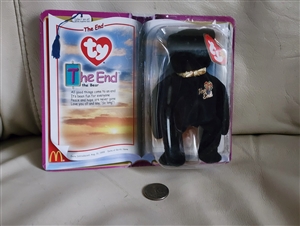 McDonald beanie The End Bear in box 1999 black bear open window box collectible