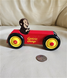 2011 Schylling Curious George red wooden toy race car with black wheels