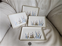 Otagiri Japan lacquerware trays with iris flower design and gold rims set of 4