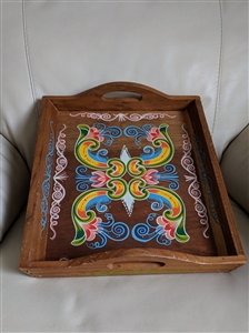 Hand painted wooden serving tray Folk Art style
