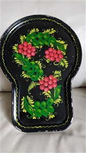 Metal Folk Art hand painted floral TOLE TRAY amazing vintage hand painted design