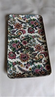 Rectangle vintage Japanese dresser tray with a colorful dense floral paisley pattern and raised edges