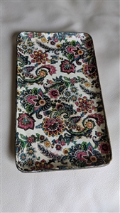 Rectangle vintage Japanese dresser tray with a colorful dense floral paisley pattern and raised edges