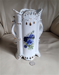Blue Victorian Rose Baum Brothers Vase England elegant vintage gifts and interior decor display