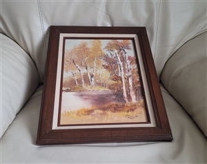 Original 1986 signed Gloria Jumper oil painting lakeside landscape wood frame