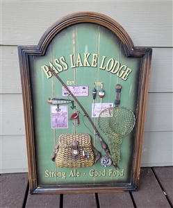 1990 Bass Lake Lodge heavy 3D fly fishing resin and wood wall decor