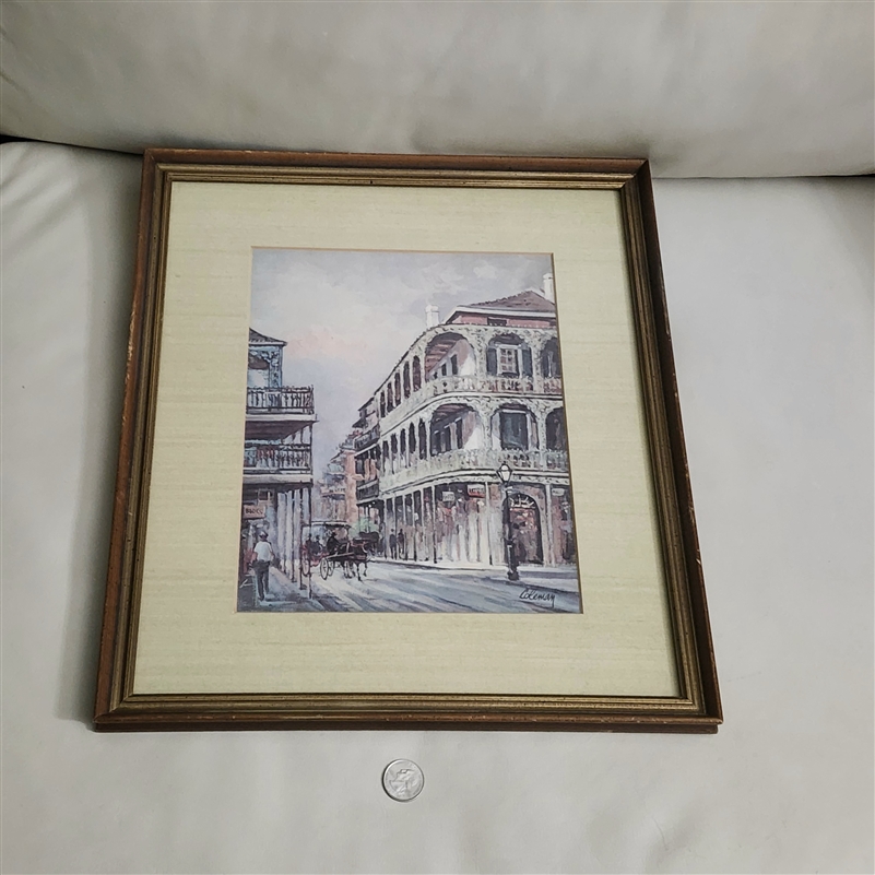 Vintage O Coleman New Orleans Print Framed with Note on Back